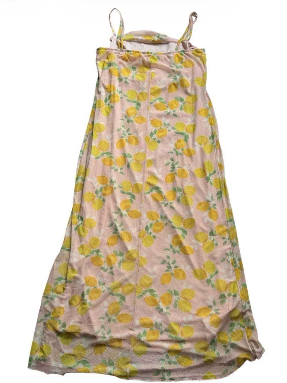 SEE YOU MONDAY Pink Cowl-Neck Midi Slip Dress with Yellow Lemon Print Sz Medium - Picture 4 of 11
